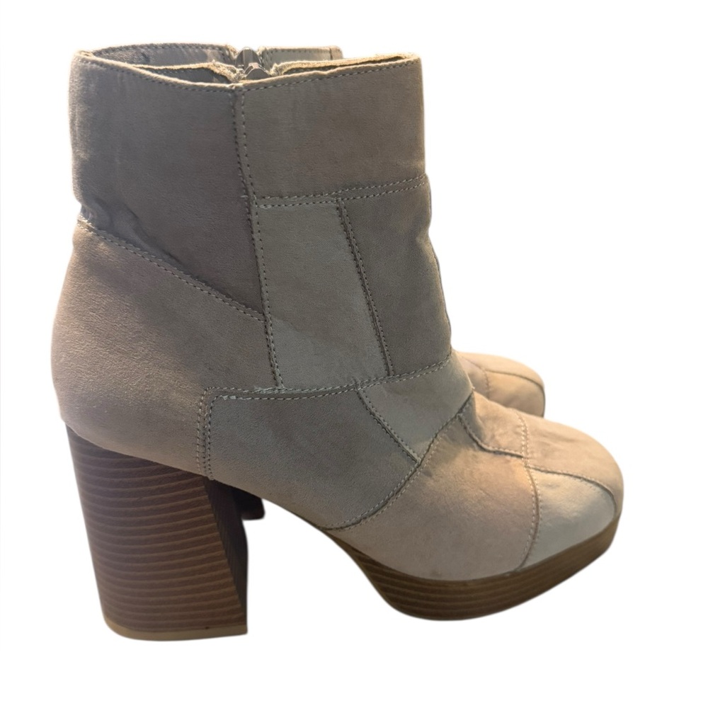 Y2K Faux Suede Tan Patchwork Chunky Heel Ankle Boot Womens Size 8 Boho Bratz